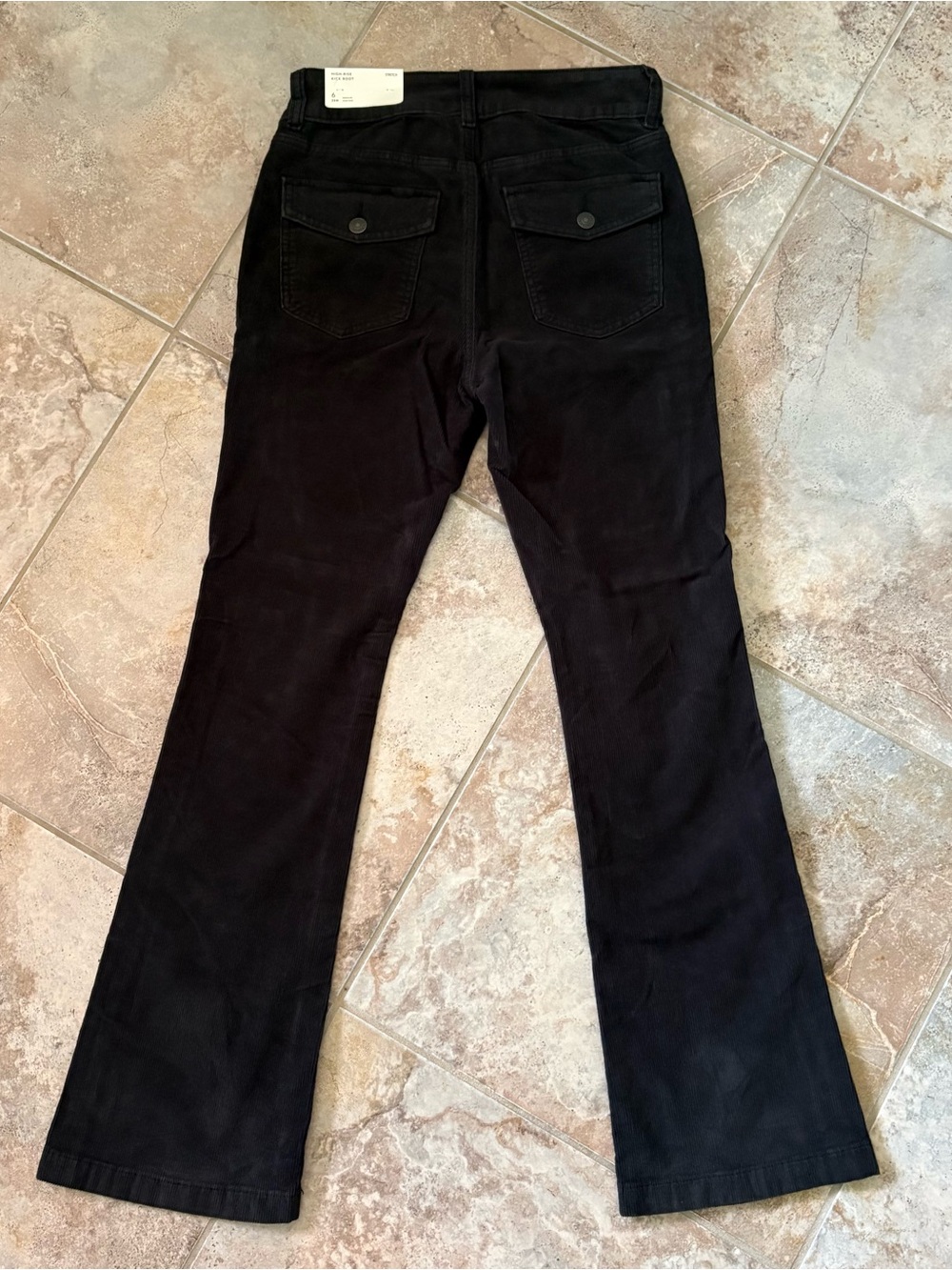 American Eagle Black Corduroy Flare Pants High Rise Size 6 Stretch Retro NWT - Picture 2 of 11